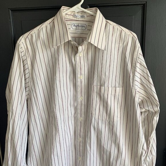 Vintage Burberry's Of London Shirt Pocket Button Front Vertical Striped 16-34 - Picture 3 of 9